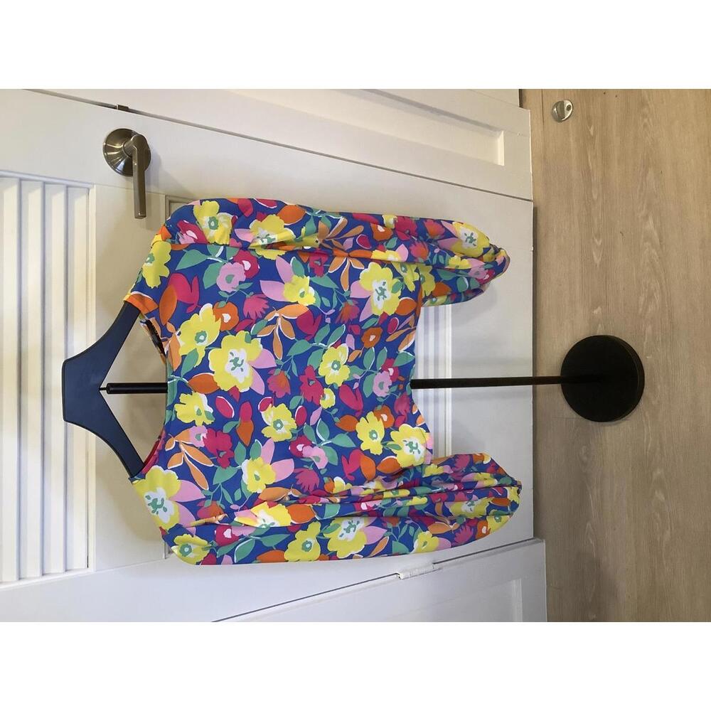 Aqua Cropped Long Balloon Sleeve Side Zip Multicolor Floral Print Shirt S Top